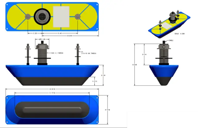 StructureScan® 3D Single Stainless Steel Thru-Hull Transducer, Cable 7.6m 