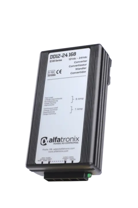 DD12-24 168 spenningsomformer (DC-DC) 8.4-15.6Vdc inn 27.2Vdc ut, 168W