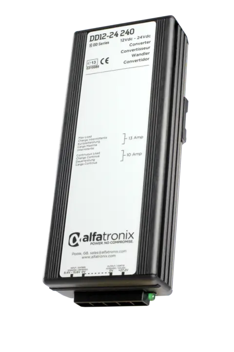 DD12-24 240 spenningsomformer (DC-DC) 8.4-15.6Vdc inn 27.2Vdc ut, 240W