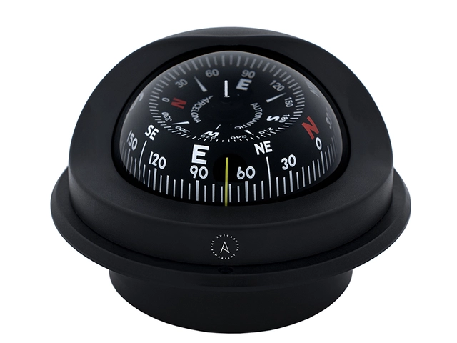 C15 magnetkompass m. belysning 100mm. 12/24V.  Svart. Flushmontering 