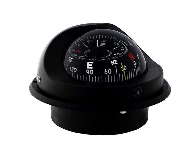 C15 magnetkompass m. belysning 100mm. 12/24V.  Svart. Flushmontering 