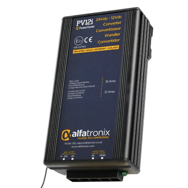 PV12i spenningsomformer (DC-DC) 24-13.6Vdc, 12/18A, 144W, m. galv skille 